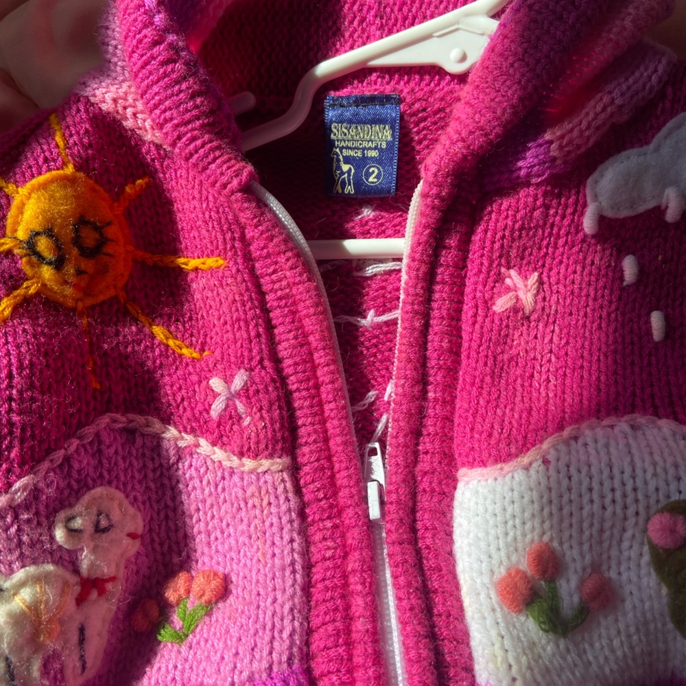 Handmade baby girls zip up sweater jacket